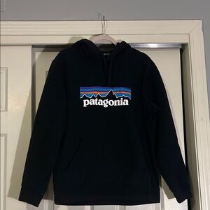 Patagonia Men's Black Hoodie with Multicolor Logo